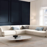 Rohová pětimístná pohovka milany 255 cm samet světle béžová