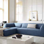 Rohová pohovka buro s područkami levá 273 cm manšestr petrolejová modrá