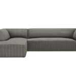 Rohová pohovka buro s područkami levá 273 cm manšestr šedá