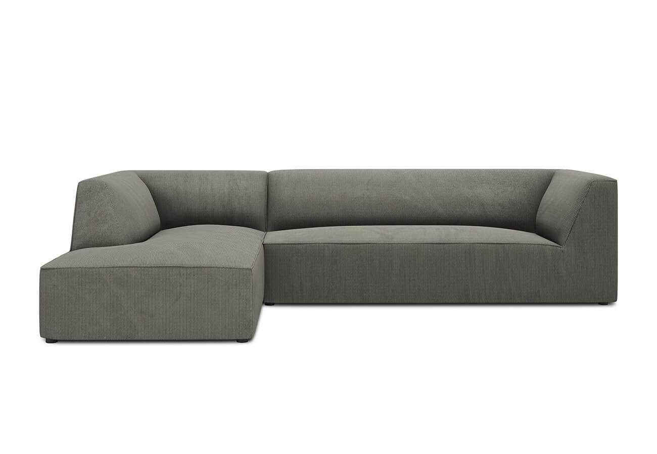 Rohová pohovka buro s područkami levá 273 cm manšestr šedá