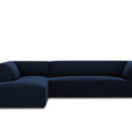 Rohová pohovka buro s područkami levá 273 cm samet modrá