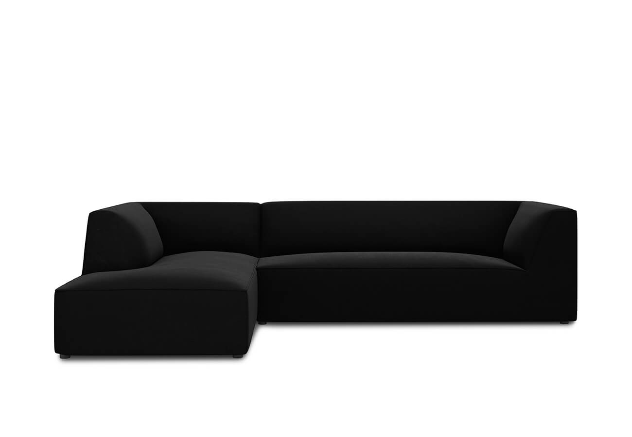 Rohová pohovka buro s područkami levá 273 cm samet černá