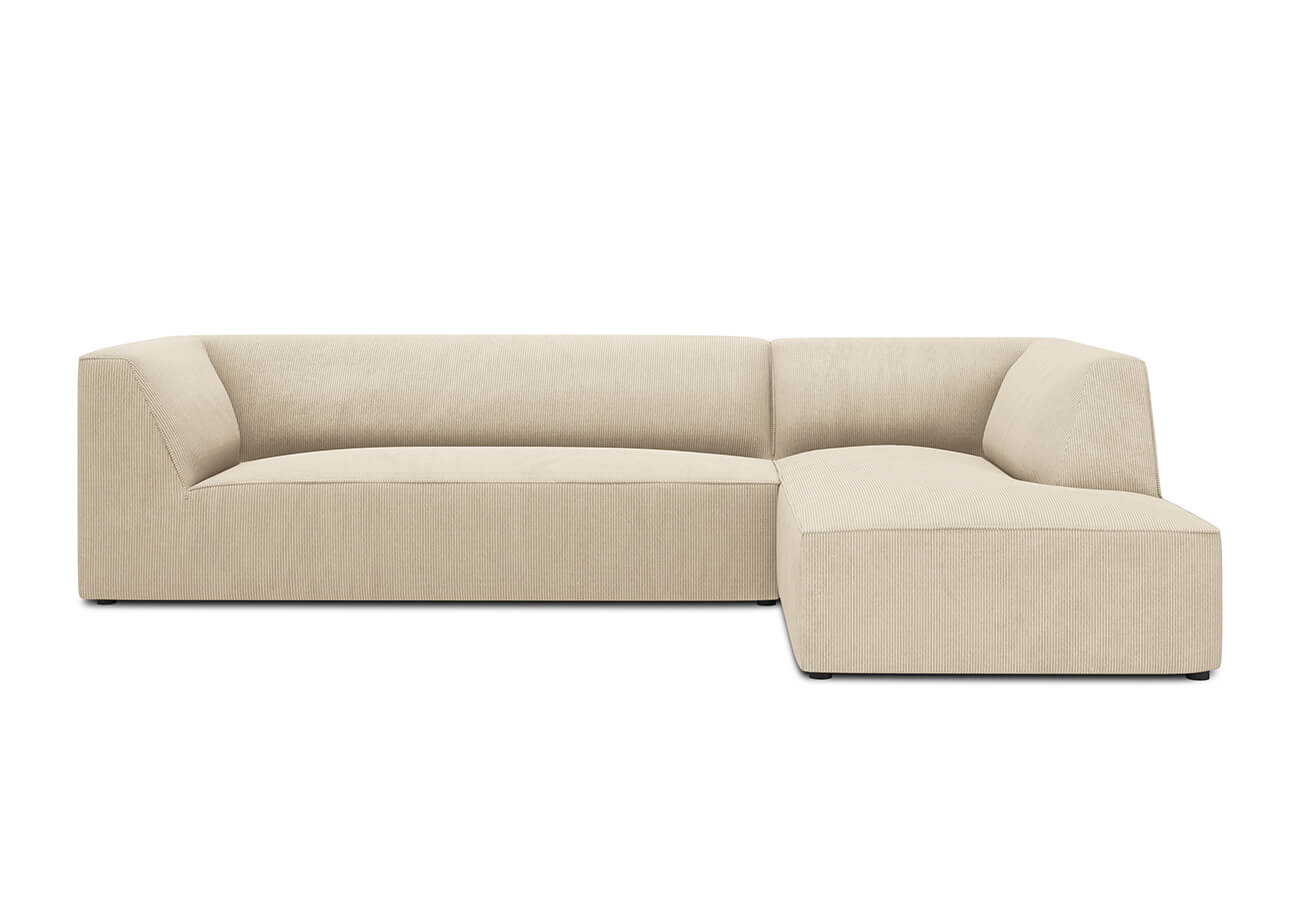 Rohová pohovka buro s područkami pravá 273 cm manšestr béžová