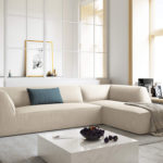 Rohová pohovka buro s područkami pravá 273 cm manšestr béžová