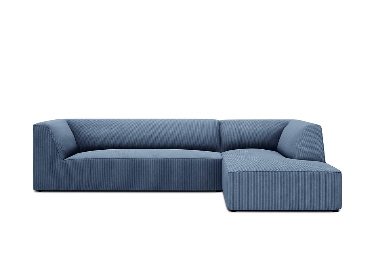 Rohová pohovka buro s područkami pravá 273 cm manšestr petrolejová modrá