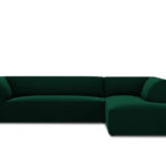 Rohová pohovka buro s područkami pravá 273 cm samet zelená