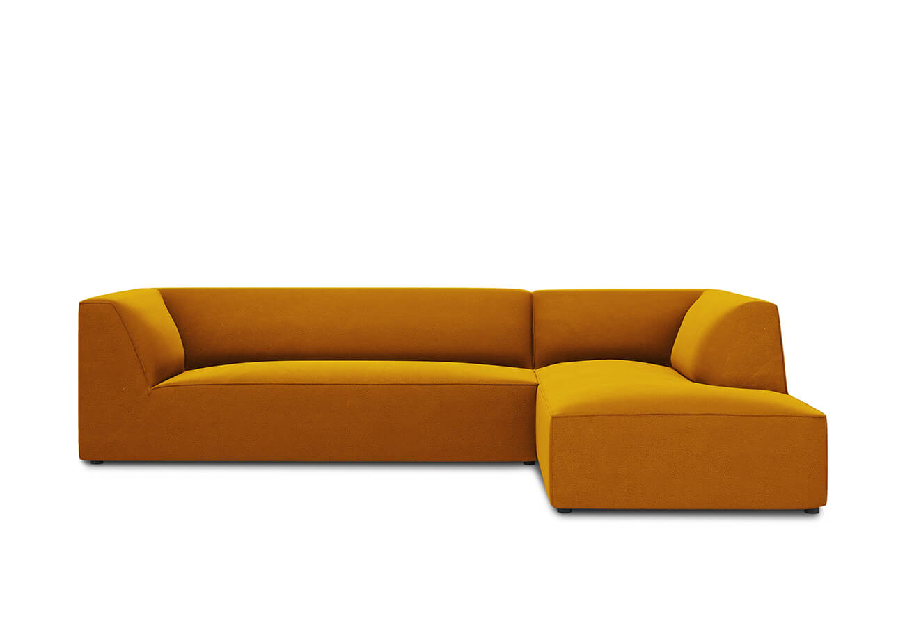 Rohová pohovka buro s područkami pravá 273 cm samet hořčicová