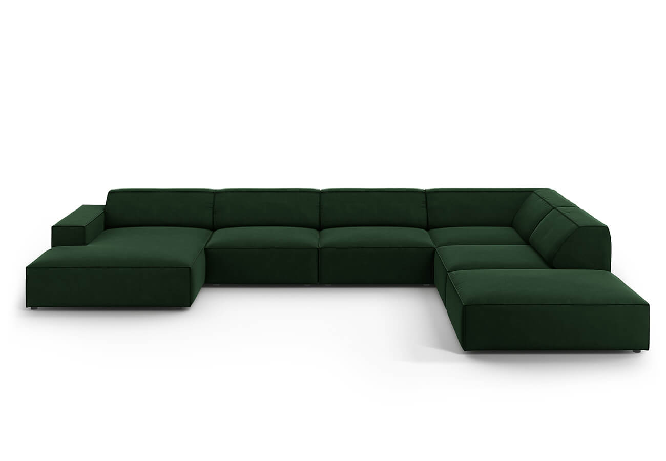 Rohová pohovka judy do tvaru U pravá samet tmavě zelená