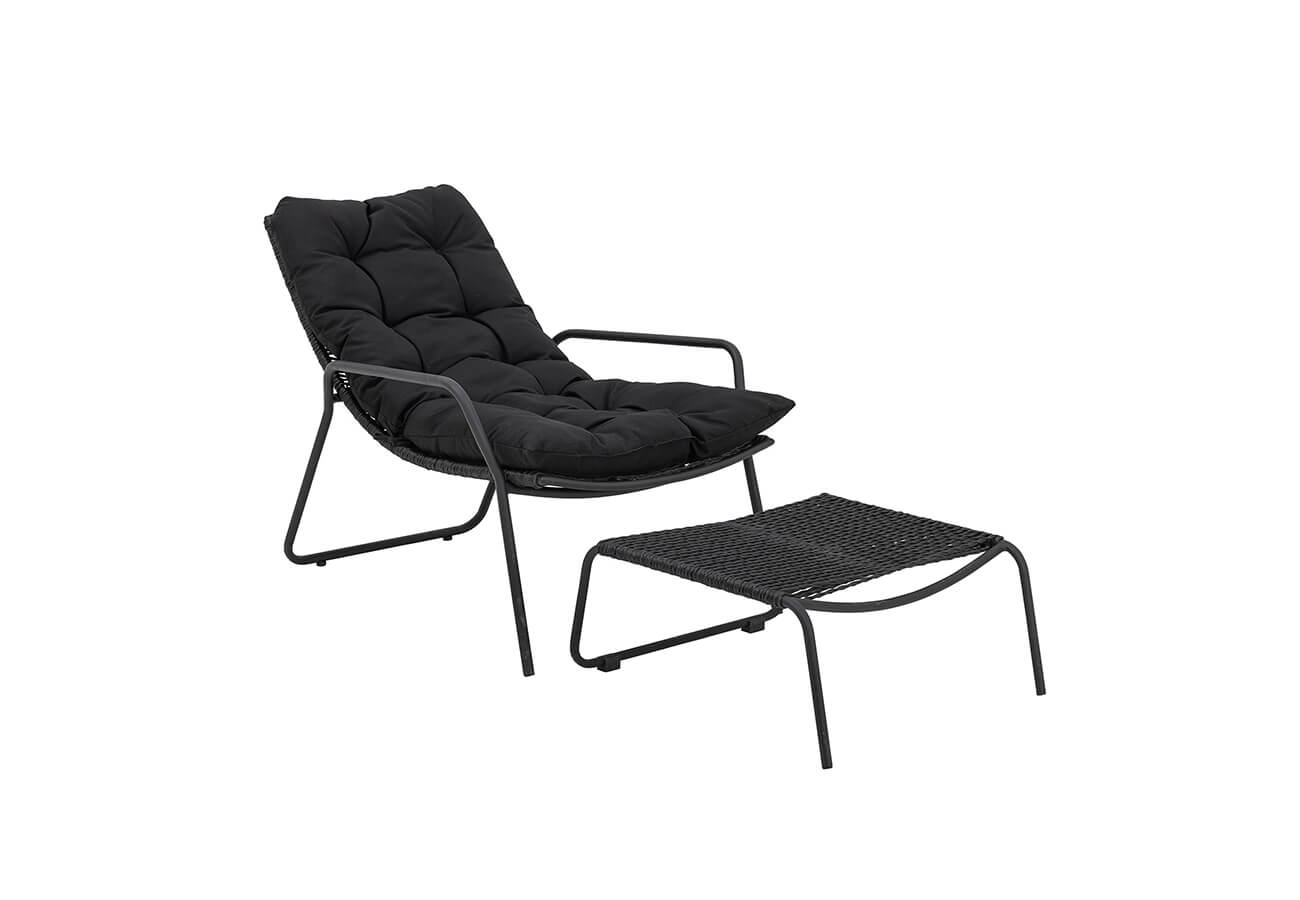 Venkovní lehátko s podnožkou elbo černé