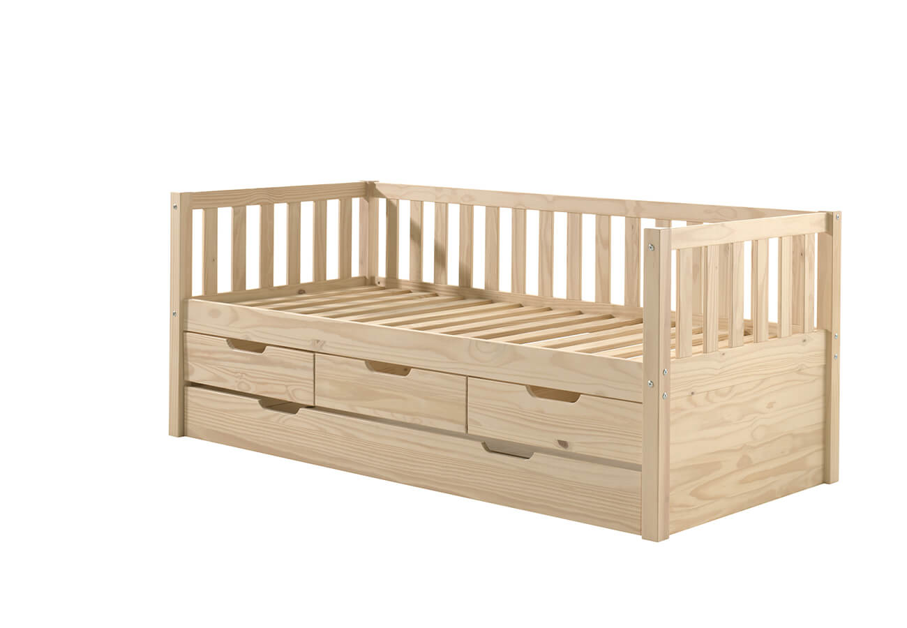 Dětská postel ferizo dvě řady šuplíků 90 x 200 cm hnědá