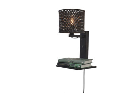Nástěnná lampa s poličkou bajana černá