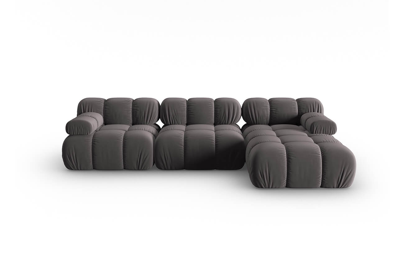 Modulární čtyřmístná pohovka Bella 282 cm samet šedá pravá