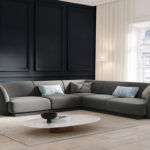 Rohová pětimístná pohovka milany 255 cm samet šedá