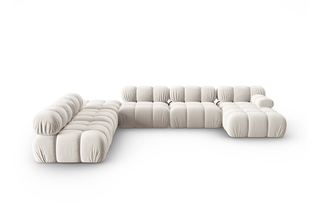 Modulární sedmimístná pohovka Bella 379 cm samet béžová levá