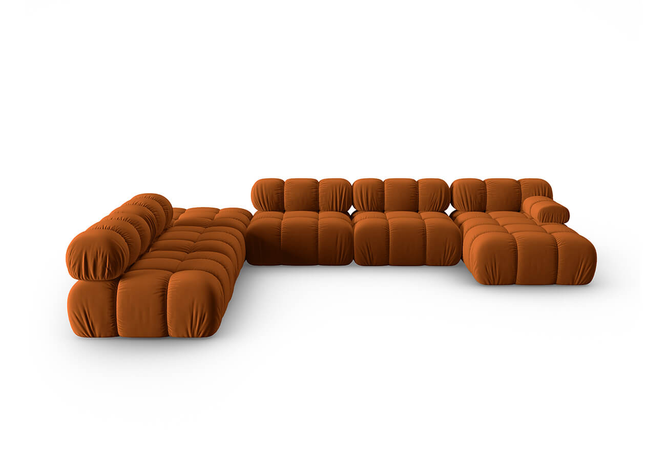 Modulární sedmimístná pohovka Bella 379 cm samet hnědá levá