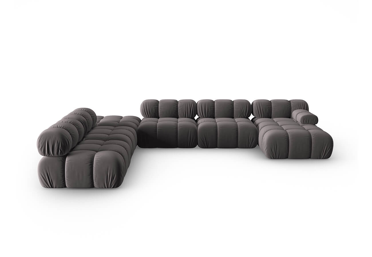 Modulární sedmimístná pohovka Bella 379 cm samet šedá levá