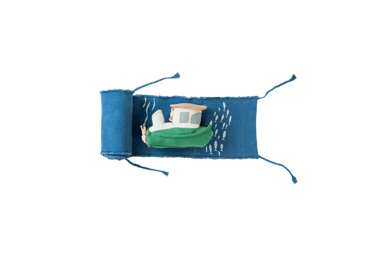 Plyšová loď s rolovacím mořem Fara modrá