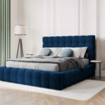 Dvoulůžková čalouněná postel Mamaia s úložným prostorem 180 x 200 cm samet modrá