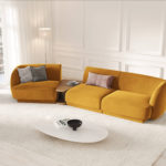 Čtyřmístná pohovka Milany se stolkem 303 cm samet levá žlutá