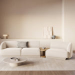 Čtyřmístná pohovka Milany se stolkem 303 cm chenille pravá světle béžová