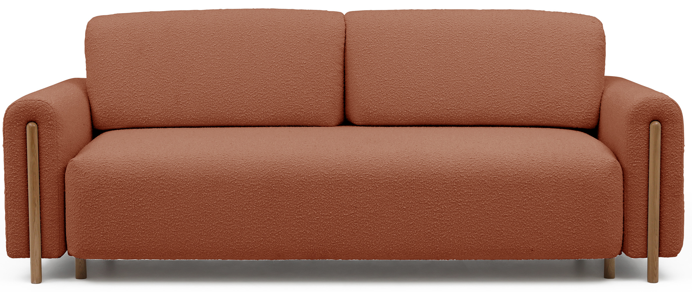 Třímístná rozkládací pohovka cadova 244 cm s úložným prostorem chenille terakota s přírodními nožkami