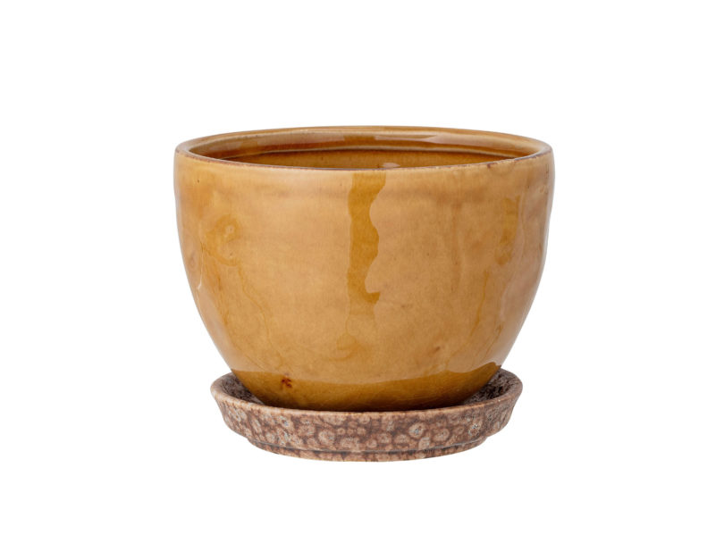 Květináč tebej s miskou Ø 15 cm žlutý