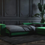 Rohová rozkládací pohovka rothe levá 302 x 237 cm samet zelená